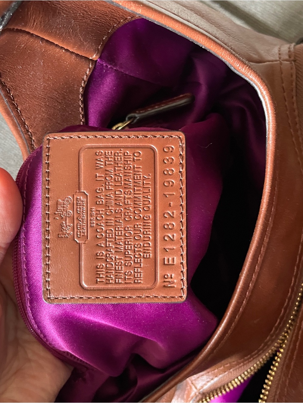Coach Brown Leather Madison Shoulder Bag w/ purple lining (excellent condition) - Picture 6 of 6